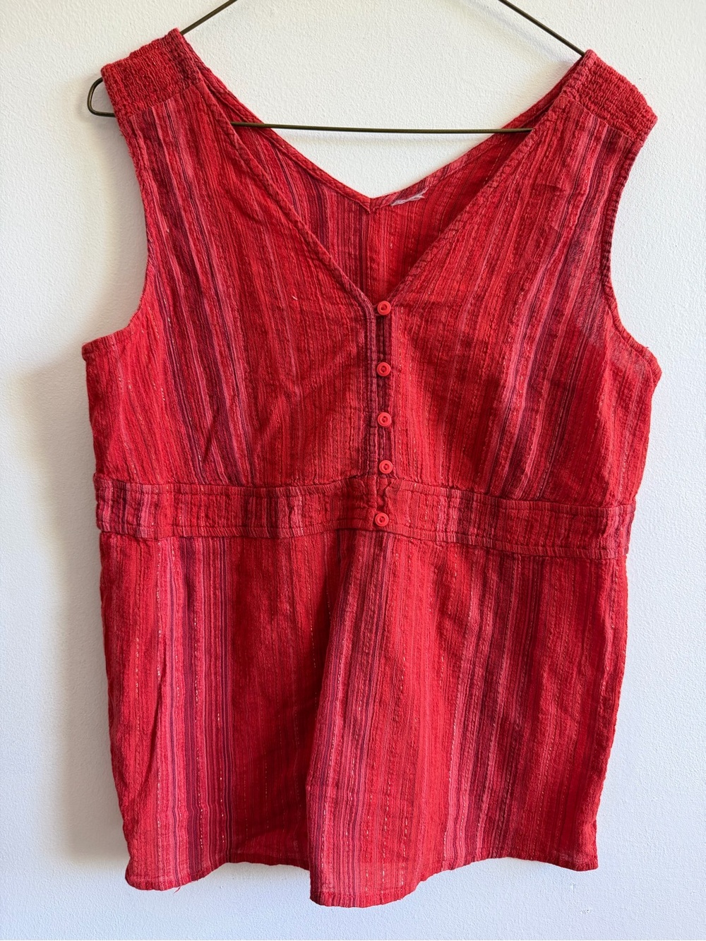 Red Striped Button-Front Sleeveless Tunic